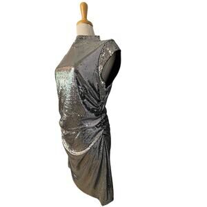 NWT Michael Kors Silver Ruched Sheath Mini Party Dress XL